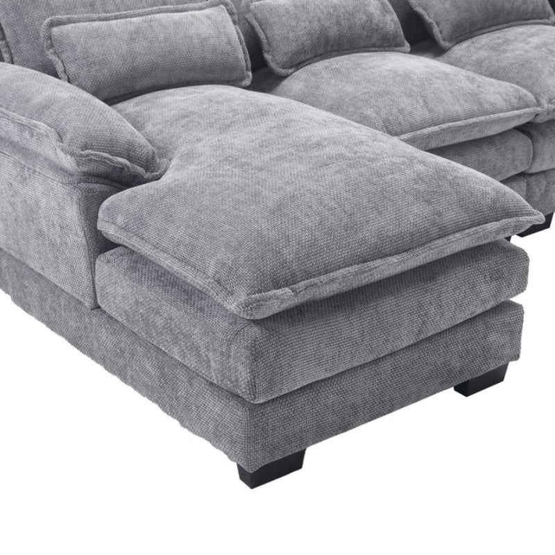UNITED WE WIN Chenille, high quality sponge filling, solid wood frame, oversized four-seater, U-shaped combination sofa-海智集-Default-