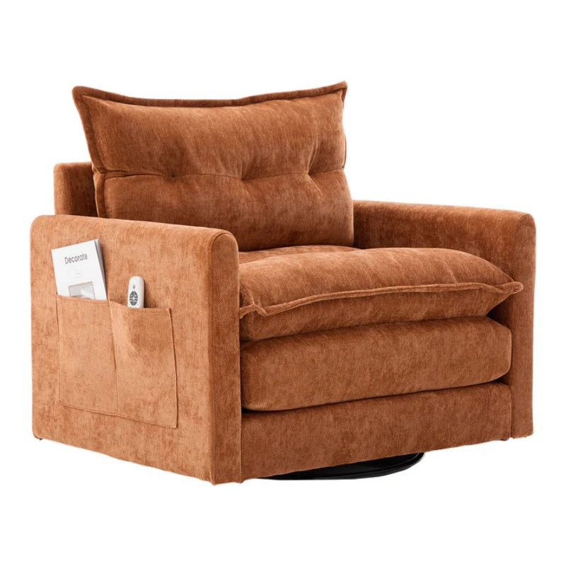 UNITED WE WIN Swivel Barrel Chair - Mid Century Modern Chair, Thick Padded Arm Chair with Solid Metal Base, Comfortable Single Sofa Chair, Swivel Accent Chair for Living Room Bedroom-海智集-Default-