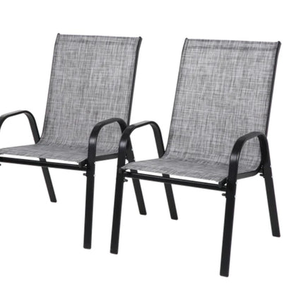 2 Piece Patio Chairs, Outdoor Camping Chairs with Breathable Textilene Fabric, Set of 2 Garden Chairs with Armrest High Backrest for Garden Patio Pool Beach Yard Space Saving ( Grey)-海智集-Default-