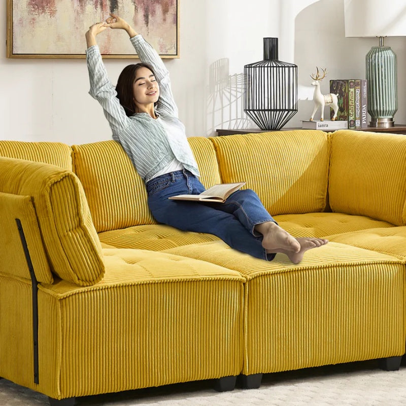 UNITED WE WIN Modular Sectional Sofa U Shaped Modular Couch with Reversible Chaise Modular Sofa Sectional Couch,6- Seat Convertible Sofa,Fit for Living Room-海智集-Default-