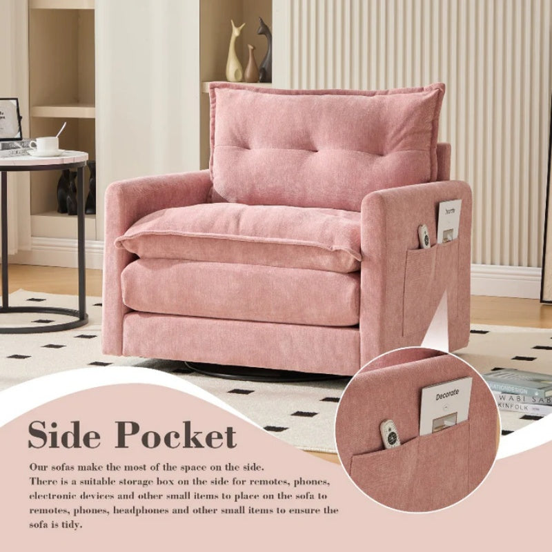 UNITED WE WIN Swivel Barrel Chair - Mid Century Modern Chair, Thick Padded Arm Chair with Solid Metal Base, Comfortable Single Sofa Chair, Swivel Accent Chair for Living Room Bedroom-海智集-Default-
