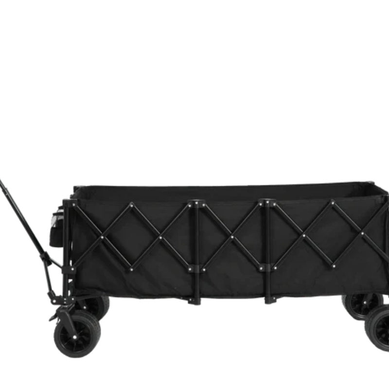 Foldable Extended Wagon with 220lbs Weight Capacity, Heavy Duty 300L Folding Utility Garden Cart with Big All-Terrain Beach Wheels & Drink Holders. Black-海智集-Default-