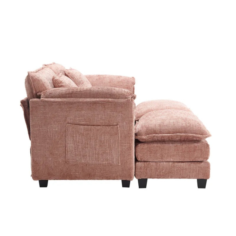 UNITED WE WIN Chenille fabric, solid construction, the overall structure of the sofa is stable, detachable armrests, two foot stools and two-seat sofa with side pockets-海智集-Default-