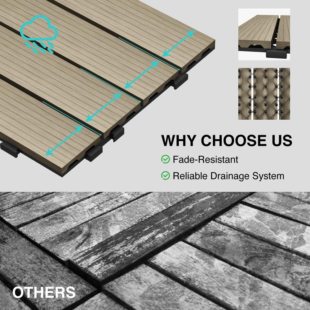 WPC Patio Deck Tiles Interlocking DIY Floor Tiles for Outdoor Quick Decking-海智集-
