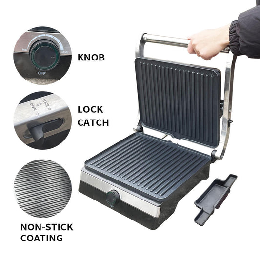 High Power 2000 W Double Heating 180 Degree Folding Double Contact Grill Griddles Electric Sandwich Maker Contact Steak Grill-海智集-