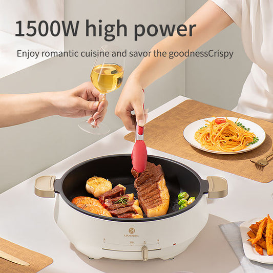 Kitchen Cooking Set 360 All-around Heating Fryer Electric Frying Pan Temperature Control White PTFE Non Stick Electric Hot Pot-海智集-
