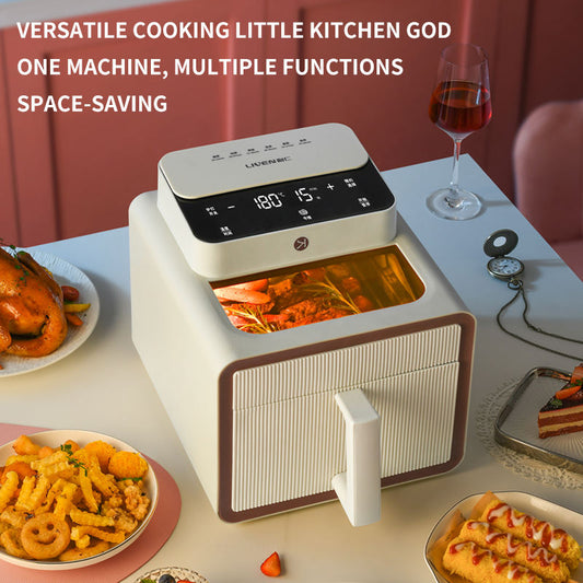 Hot Selling Factory Price Multi Electric Air Fryer Intelligent Menu Air Fryer Aluminum White Square PTFE Digital Control 1600-海智集-