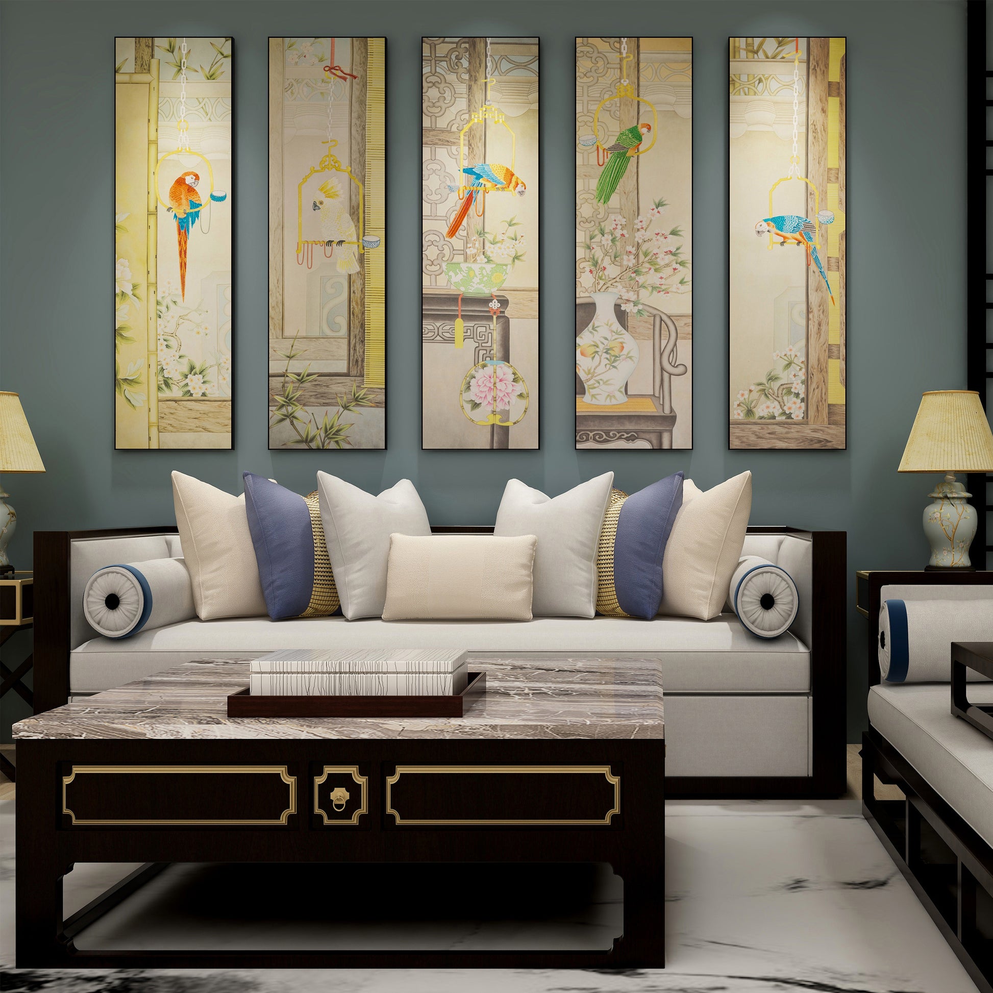 Bulk Order for Suzhou 3D Full-Embroidery Wall Art Featuring core 3D full-embroidery, high-quality materials & commercial standards. Ideal for hotel chains, enterprise groups, etc., for unified interior upgrades.Five - panel Parrot Picture-海智集-