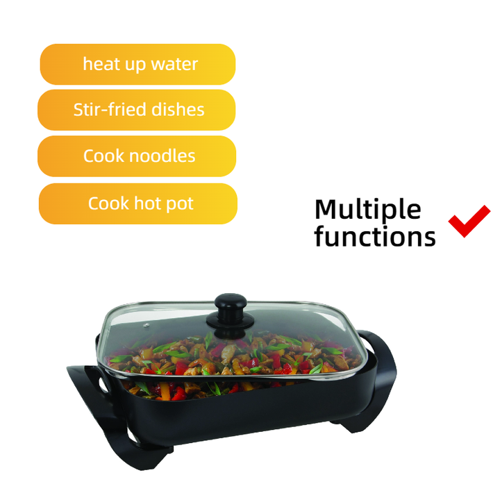 Best Popular 1500W Electric Frying Pan Smokeless Aluminum Non-Stick Glass Lid for Household Use US Plug 4L-6L PTFE Coating-海智集-