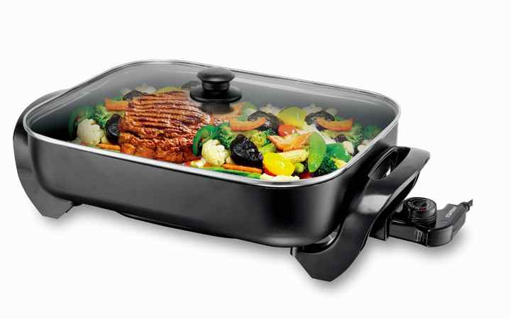 Best Popular 1500W Electric Frying Pan Smokeless Aluminum Non-Stick Glass Lid for Household Use US Plug 4L-6L PTFE Coating-海智集-