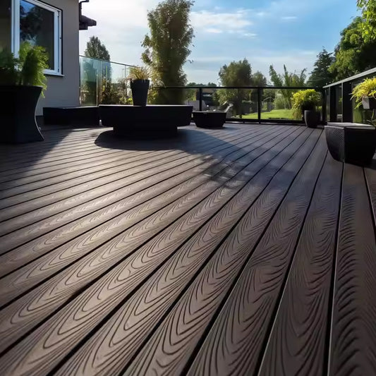 Modern Design Outdoor Panel Floor Patio Synthetic Teak PVC Garden Deck Boards with Brushed Technics-海智集-