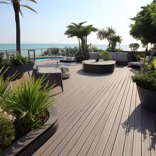 Durable Pvc Wpc Flooring Anti-uv Outdoor Plastic Wood Composite Decking Board Tiles-海智集-