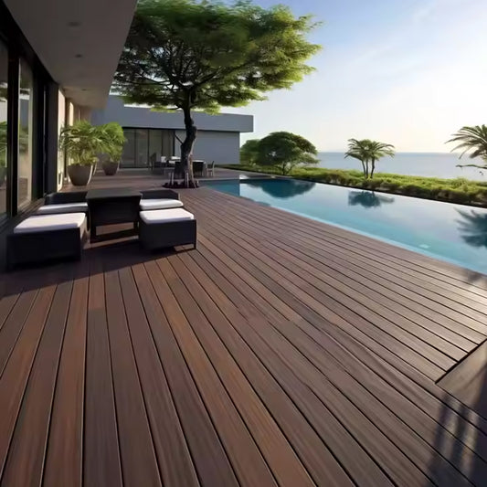 Smooth Waterproof Swimming Pool WPC Decking Wood Plastic Terrace Flooring Outdoor Tiles for Exterior-海智集-
