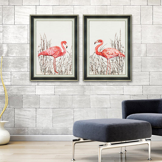 Commercial Suzhou Full Embroidery — framed, simulated silk, soft luster. Dual craftsmanship. Wholesale for decor firms, commercial use; home use too. Art decor for hotels, offices, residences.Flamingos-海智集-