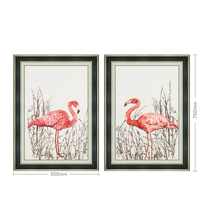 Commercial Suzhou Full Embroidery — framed, simulated silk, soft luster. Dual craftsmanship. Wholesale for decor firms, commercial use; home use too. Art decor for hotels, offices, residences.Flamingos-海智集-
