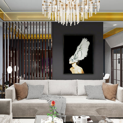 Commercial Suzhou Full Embroidery — framed, simulated silk, soft luster. Dual craftsmanship. Wholesale for decor firms, commercial use; home use too. Art decor for hotels, offices, residences.Angel Wings 1-海智集-