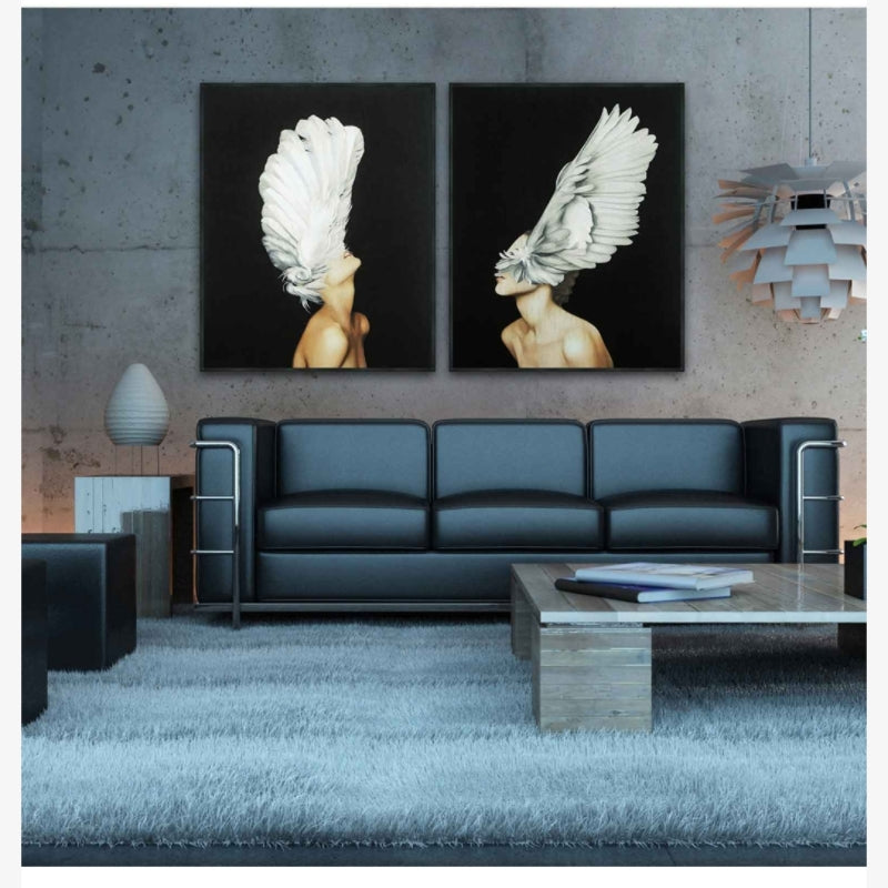 Commercial Suzhou Full Embroidery — framed, simulated silk, soft luster. Dual craftsmanship. Wholesale for decor firms, commercial use; home use too. Art decor for hotels, offices, residences.Angel Wings 1-海智集-