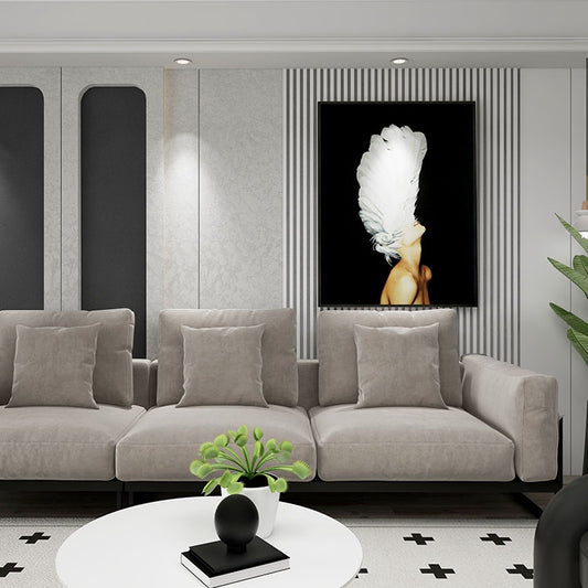 Commercial Suzhou Full Embroidery — framed, simulated silk, soft luster. Dual craftsmanship. Wholesale for decor firms, commercial use; home use too. Art decor for hotels, offices, residences.Angel Wings 2-海智集-