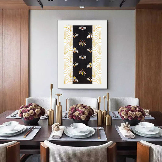Commercial Suzhou Full Embroidery — framed, simulated silk, soft luster. Dual craftsmanship. Wholesale for decor firms, commercial use; home use too. Art decor for hotels, offices, residences.Bee Dance-海智集-