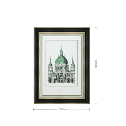 Commercial Suzhou Full Embroidery — framed, simulated silk, soft luster. Dual craftsmanship. Wholesale for decor firms, commercial use; home use too. Art decor for hotels, offices, residences.Berlin Cathedral-海智集-