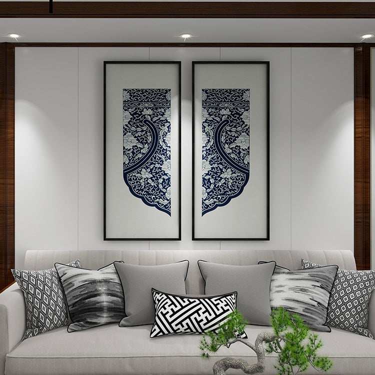 Commercial Suzhou Full Embroidery — framed, simulated silk, soft luster. Dual craftsmanship. Wholesale for decor firms, commercial use; home use too. Art decor for hotels, offices, residences.Blue - and - White Porcelain 1-海智集-