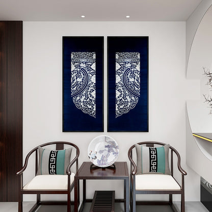 Commercial Suzhou Full Embroidery — framed, simulated silk, soft luster. Dual craftsmanship. Wholesale for decor firms, commercial use; home use too. Art decor for hotels, offices, residences.Blue - and - White Porcelain 1-海智集-