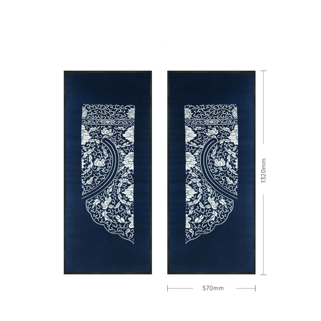 Commercial Suzhou Full Embroidery — framed, simulated silk, soft luster. Dual craftsmanship. Wholesale for decor firms, commercial use; home use too. Art decor for hotels, offices, residences.Blue - and - White Porcelain 1-海智集-