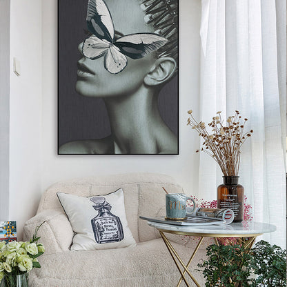 Commercial Suzhou Full Embroidery — framed, simulated silk, soft luster. Dual craftsmanship. Wholesale for decor firms, commercial use; home use too. Art decor for hotels, offices, residences.Butterfly Woman One-海智集-