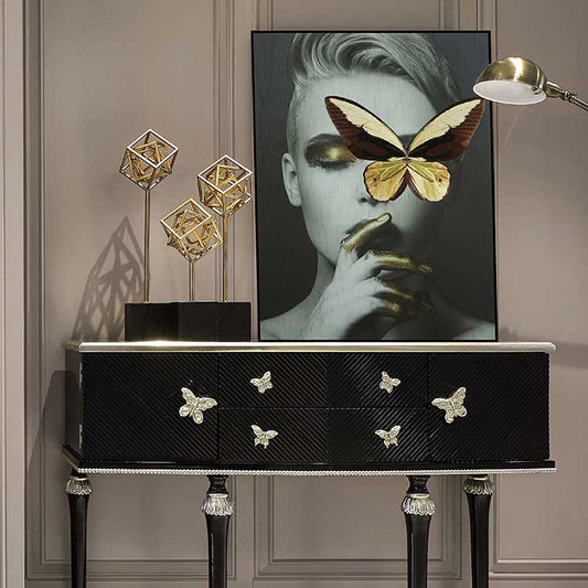 Commercial Suzhou Full Embroidery — framed, simulated silk, soft luster. Dual craftsmanship. Wholesale for decor firms, commercial use; home use too. Art decor for hotels, offices, residences.Butterfly Woman Three-海智集-