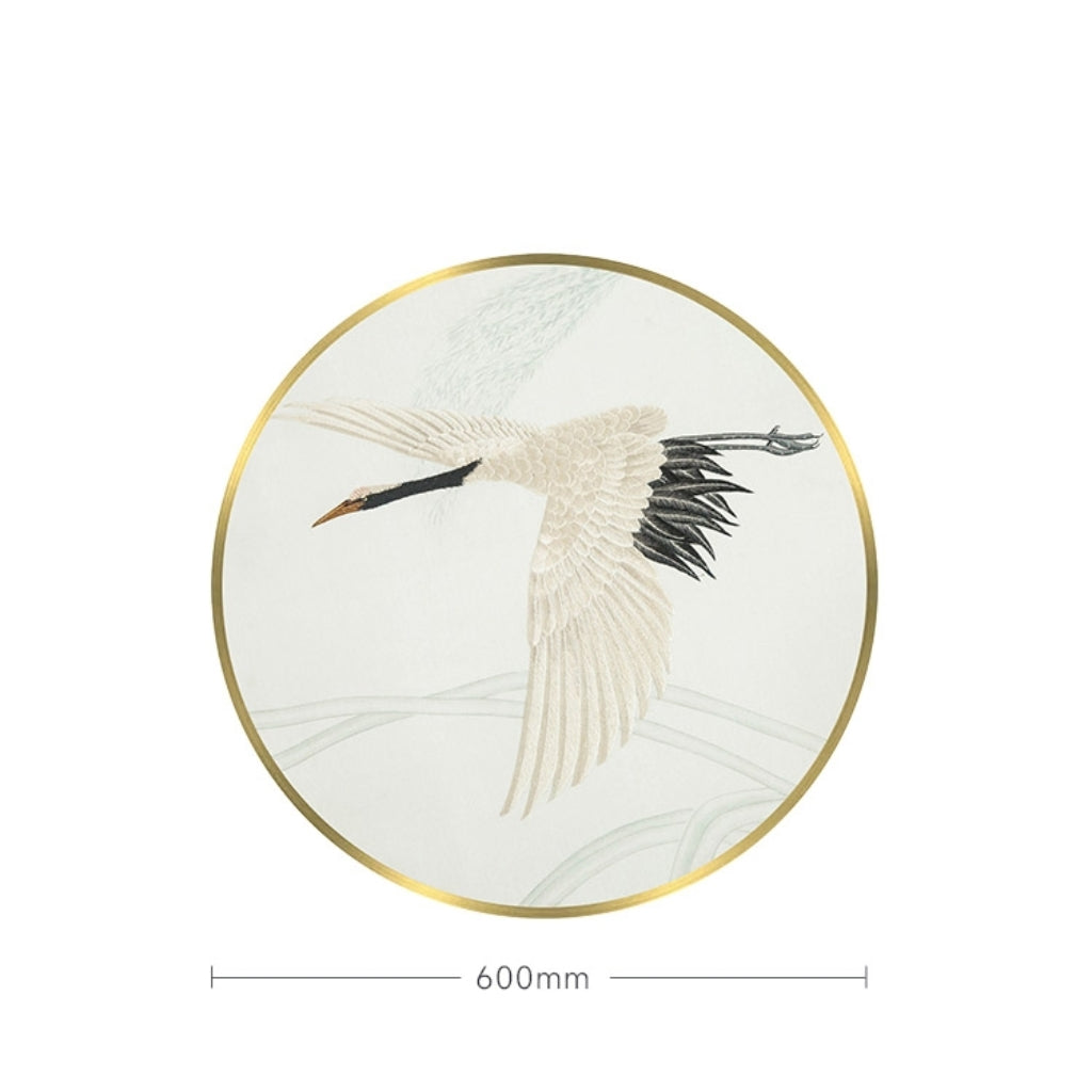 Commercial Suzhou Full Embroidery — framed, simulated silk, soft luster. Dual craftsmanship. Wholesale for decor firms, commercial use; home use too. Art decor for hotels, offices, residences.Cranes-海智集-