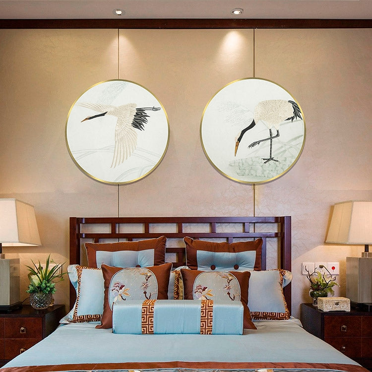 Commercial Suzhou Full Embroidery — framed, simulated silk, soft luster. Dual craftsmanship. Wholesale for decor firms, commercial use; home use too. Art decor for hotels, offices, residences.Cranes-海智集-