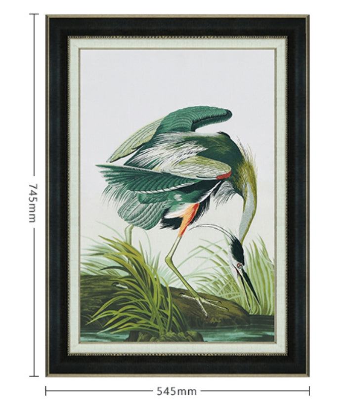 Commercial Suzhou Full Embroidery — framed, simulated silk, soft luster. Dual craftsmanship. Wholesale for decor firms, commercial use; home use too. Art decor for hotels, offices, residences.Flamingo Four-海智集-