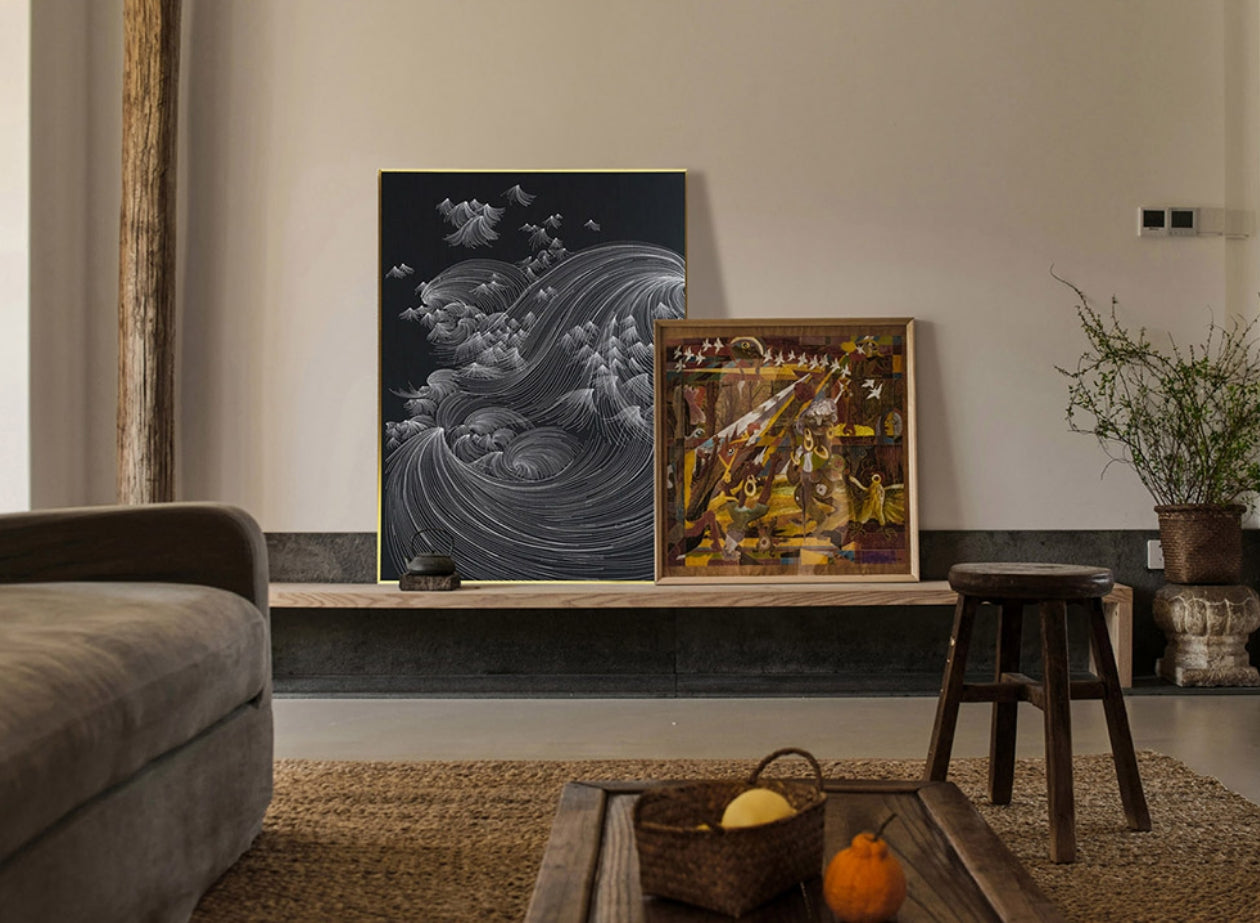 Commercial Suzhou Full Embroidery — framed, simulated silk, soft luster. Dual craftsmanship. Wholesale for decor firms, commercial use; home use too. Art decor for hotels, offices, residences.Flying1-海智集-