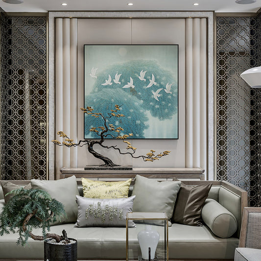 Commercial Suzhou Full Embroidery — framed, simulated silk, soft luster. Dual craftsmanship. Wholesale for decor firms, commercial use; home use too. Art decor for hotels, offices, residences.Frosty Morning Moon-海智集-