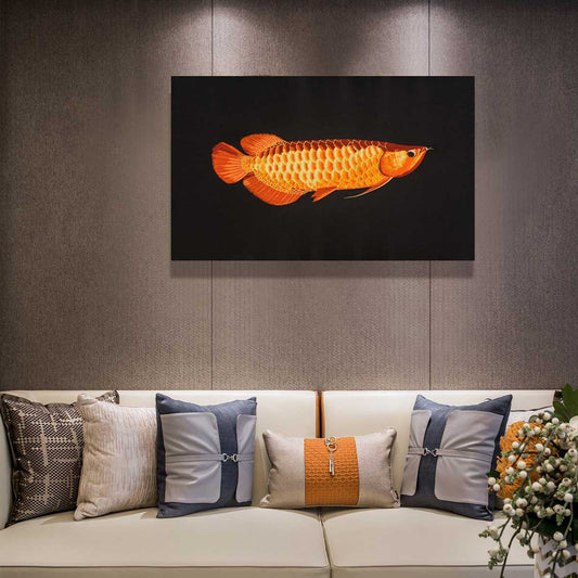 Commercial Suzhou Full Embroidery — framed, simulated silk, soft luster. Dual craftsmanship. Wholesale for decor firms, commercial use; home use too. Art decor for hotels, offices, residences.Golden Arowana1-海智集-