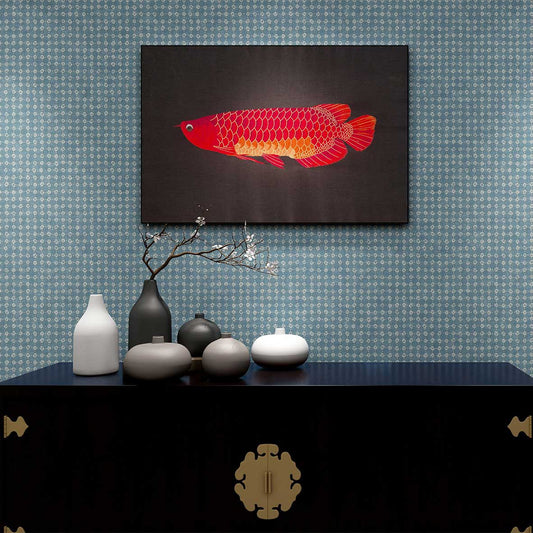 Commercial Suzhou Full Embroidery — framed, simulated silk, soft luster. Dual craftsmanship. Wholesale for decor firms, commercial use; home use too. Art decor for hotels, offices, residences.Golden Arowana2-海智集-