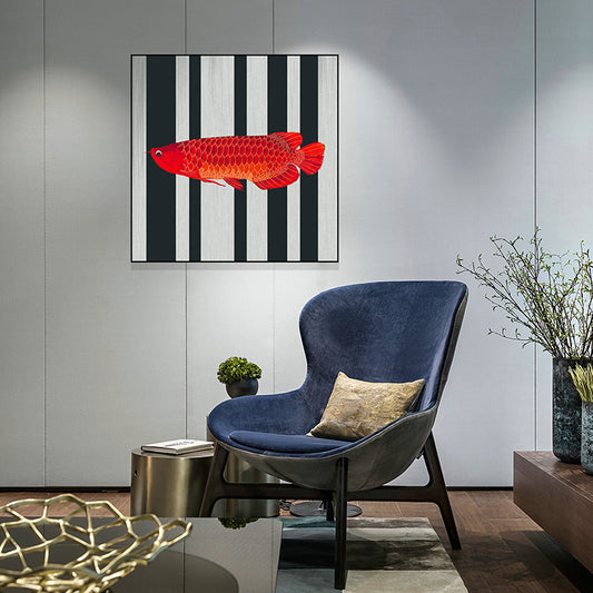 Commercial Suzhou Full Embroidery — framed, simulated silk, soft luster. Dual craftsmanship. Wholesale for decor firms, commercial use; home use too. Art decor for hotels, offices, residences.Golden Arowana - Crimson-海智集-