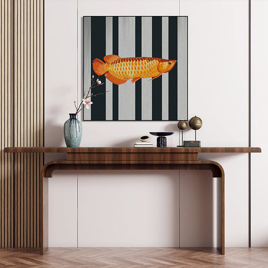 Commercial Suzhou Full Embroidery — framed, simulated silk, soft luster. Dual craftsmanship. Wholesale for decor firms, commercial use; home use too. Art decor for hotels, offices, residences.Golden Arowana - Glorious-海智集-