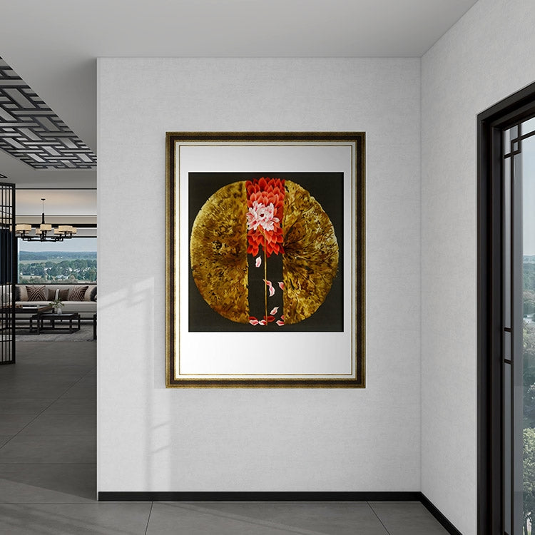 Commercial Suzhou Full Embroidery — framed, simulated silk, soft luster. Dual craftsmanship. Wholesale for decor firms, commercial use; home use too. Art decor for hotels, offices, residences.Dancing Lotuses-海智集-