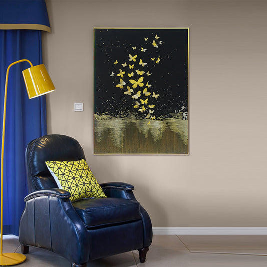 Commercial Suzhou Full Embroidery — framed, simulated silk, soft luster. Dual craftsmanship. Wholesale for decor firms, commercial use; home use too. Art decor for hotels, offices, residences.Golden Butterfly-海智集-