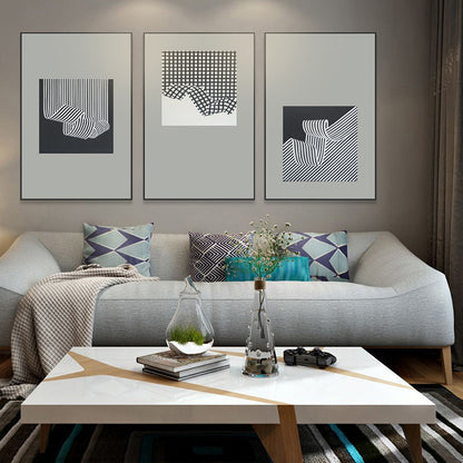 Commercial Suzhou Full Embroidery — framed, simulated silk, soft luster. Dual craftsmanship. Wholesale for decor firms, commercial use; home use too. Art decor for hotels, offices, residences.GorgeousBlack - and - White Lines-海智集-