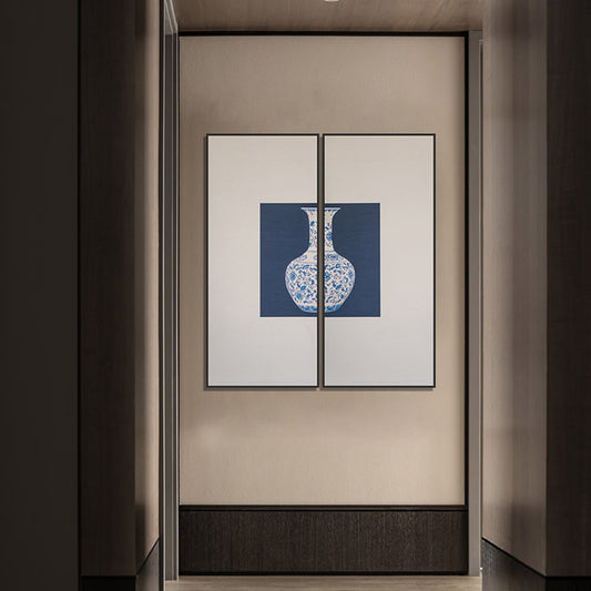 Commercial Suzhou Full Embroidery — framed, simulated silk, soft luster. Dual craftsmanship. Wholesale for decor firms, commercial use; home use too. Art decor for hotels, offices, residences.GorgeousBlue - and - White on White GlazeⅡ-海智集-