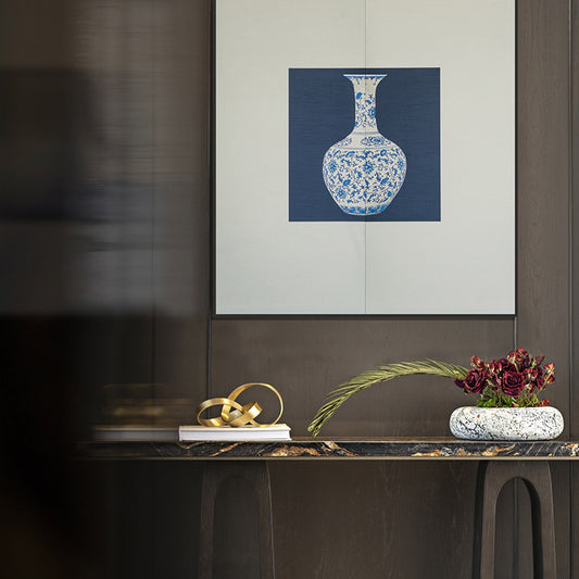 Commercial Suzhou Full Embroidery — framed, simulated silk, soft luster. Dual craftsmanship. Wholesale for decor firms, commercial use; home use too. Art decor for hotels, offices, residences.GorgeousBlue - and - White on White GlazeⅠ-海智集-