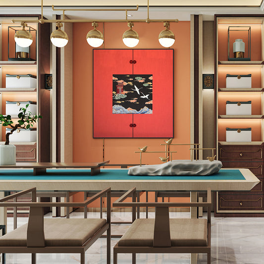 Commercial Suzhou Full Embroidery — framed, simulated silk, soft luster. Dual craftsmanship. Wholesale for decor firms, commercial use; home use too. Art decor for hotels, offices, residences.GorgeousCity in the Sky I-海智集-