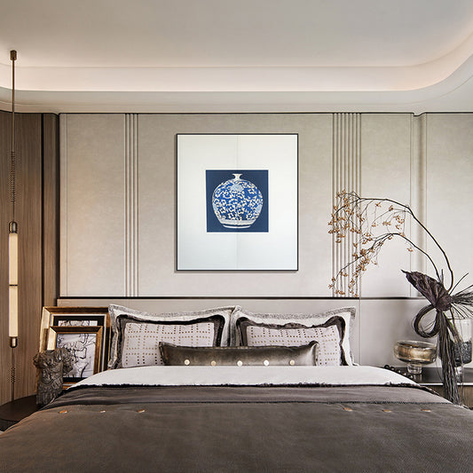 Commercial Suzhou Full Embroidery — framed, simulated silk, soft luster. Dual craftsmanship. Wholesale for decor firms, commercial use; home use too. Art decor for hotels, offices, residences.GorgeousInk - wash Blue - and - WhiteⅡ-海智集-