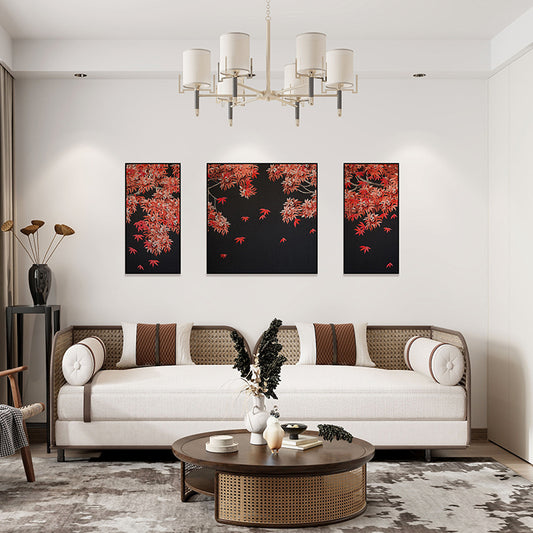 Commercial Suzhou Full Embroidery — framed, simulated silk, soft luster. Dual craftsmanship. Wholesale for decor firms, commercial use; home use too. Art decor for hotels, offices, residences.GorgeousMaple Leaves in Crimson-海智集-