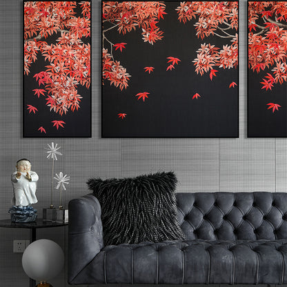Commercial Suzhou Full Embroidery — framed, simulated silk, soft luster. Dual craftsmanship. Wholesale for decor firms, commercial use; home use too. Art decor for hotels, offices, residences.GorgeousMaple Leaves in Crimson-海智集-