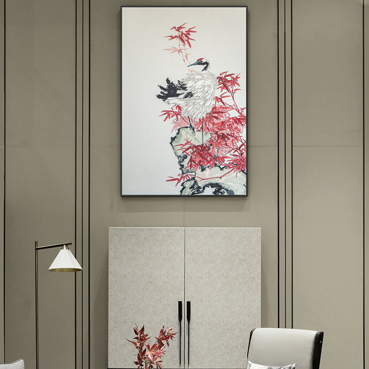 Commercial Suzhou Full Embroidery — framed, simulated silk, soft luster. Dual craftsmanship. Wholesale for decor firms, commercial use; home use too. Art decor for hotels, offices, residences.Gorgeousancing amidst Bamboo-海智集-