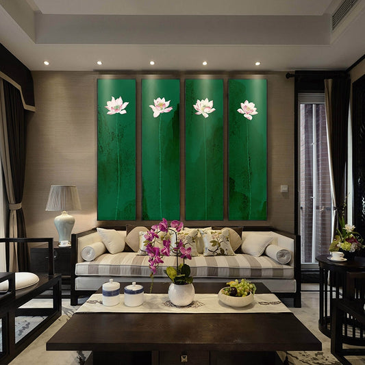 Commercial Suzhou Full Embroidery — framed, simulated silk, soft luster. Dual craftsmanship. Wholesale for decor firms, commercial use; home use too. Art decor for hotels, offices, residences.Greenery in the Lotus Breeze-海智集-