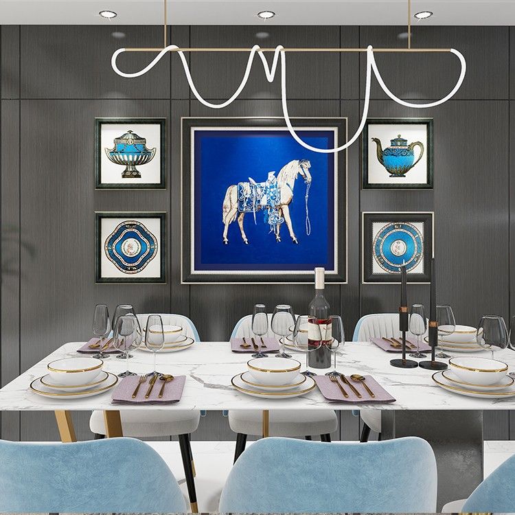 Commercial Suzhou Full Embroidery — framed, simulated silk, soft luster. Dual craftsmanship. Wholesale for decor firms, commercial use; home use too. Art decor for hotels, offices, residences.Hermès - Blue-海智集-